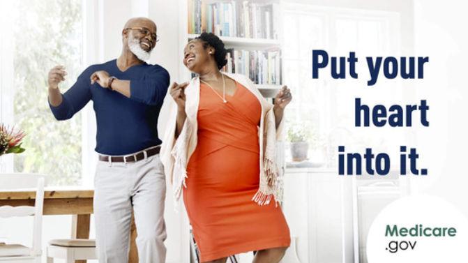 Two people dancing with text on the right "Put your heart into it."