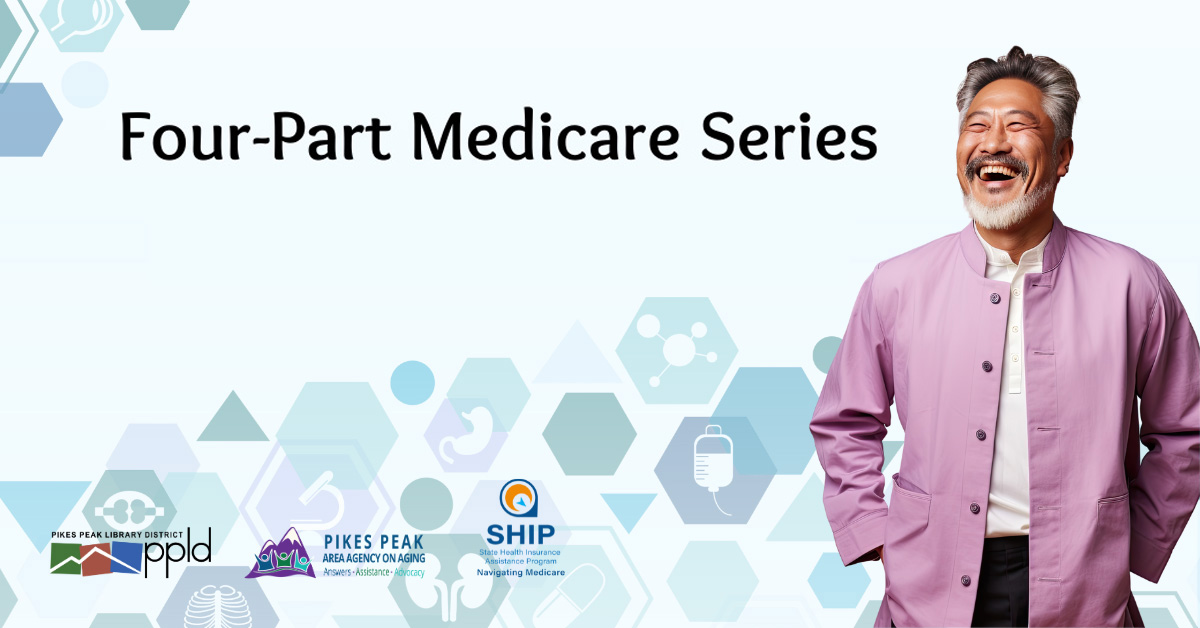 A person smiling next to text of Four-Part Medicare Series