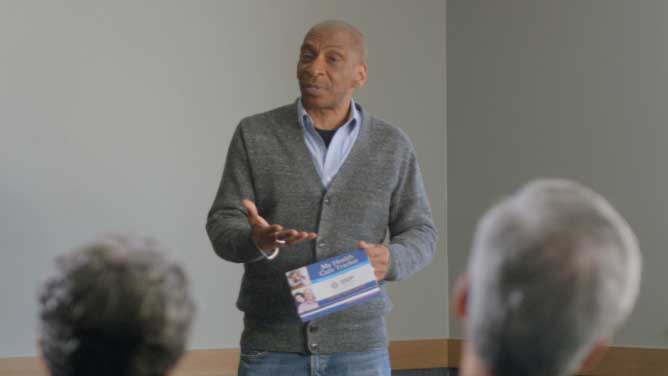 A person giving a lecture-type presentation